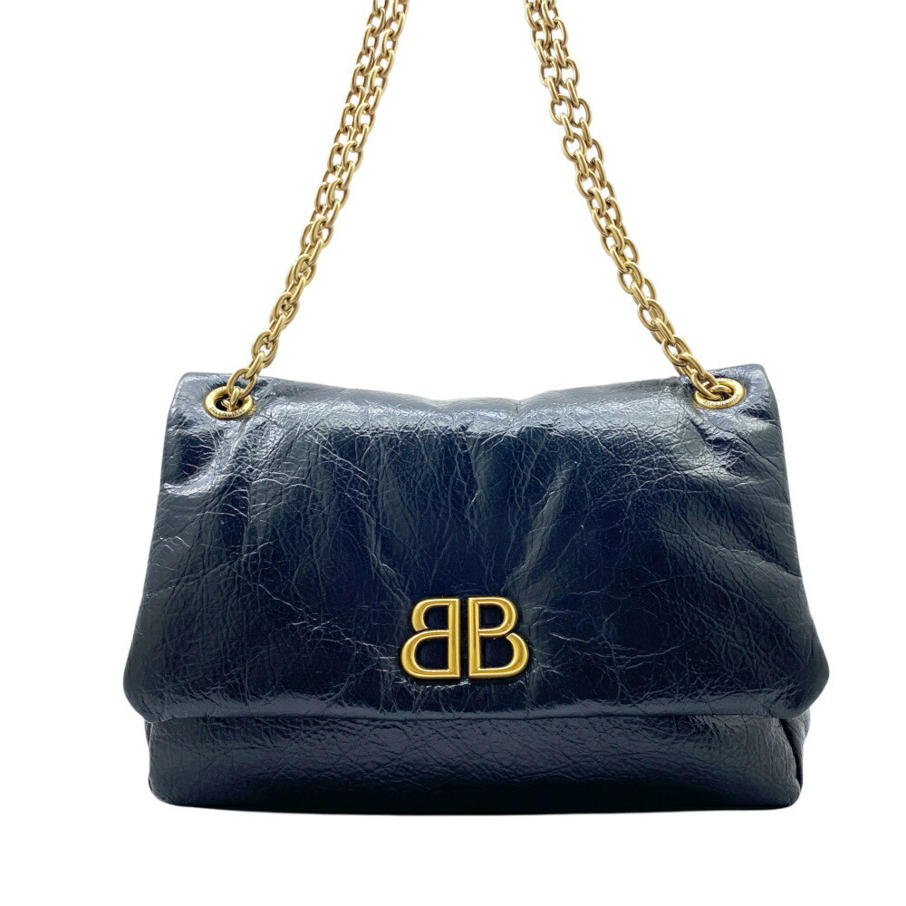 BALENCIAGA Quilted Bag Leather Black Chain Shoulder Double Crossbody